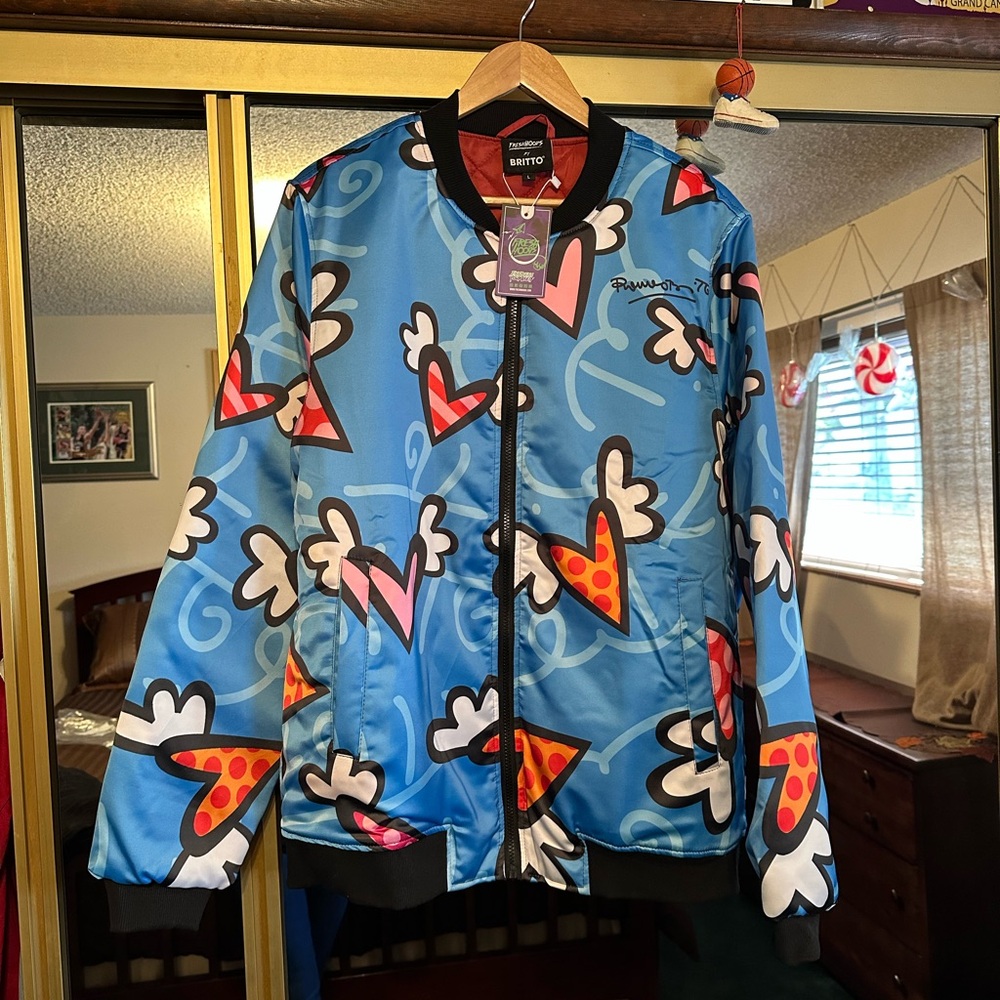 Fresh Hoods Blue and Red Bomber Jacket with Playful Penguin Print